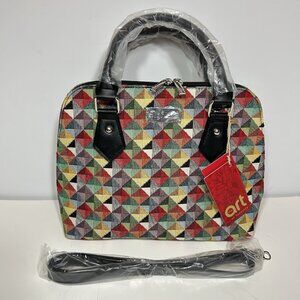 NWT Signare Tapestry Hand Shoulder Crossbody Bag Multicolor Triangle Design